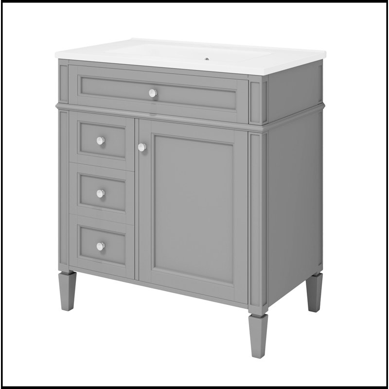 Meuble-lavabo de 30 po avec lavabo supérieur, meuble-lavabo moderne avec 2 tiroirs et tiroir escamotable, meuble-lavabo simple