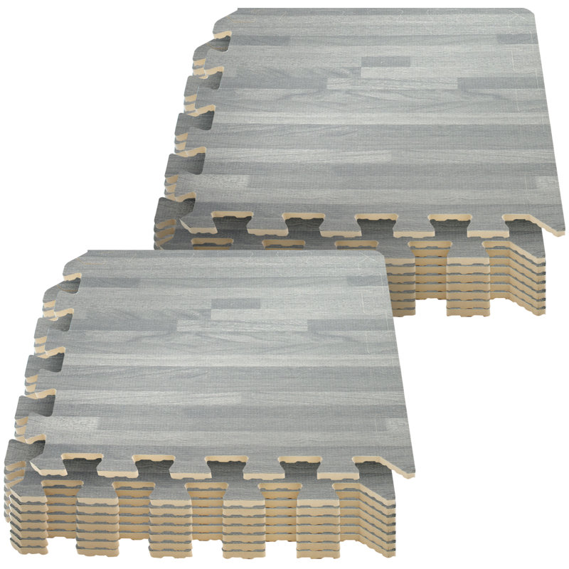 Sorbus Interlocking Floor Foam Mat in Gray Wood Print