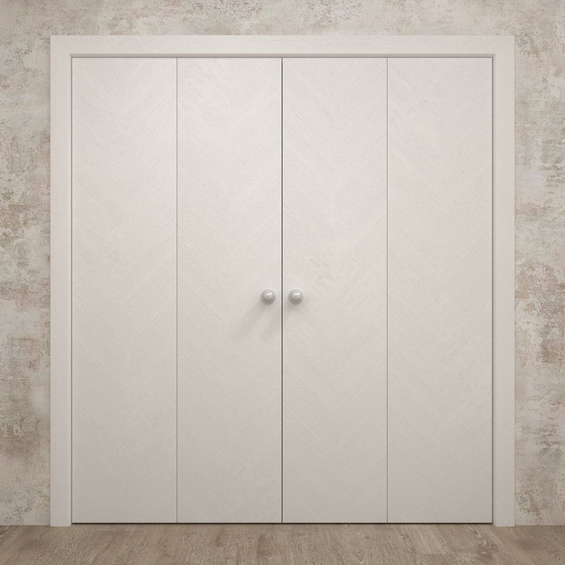 Portes coulissantes doubles pliantes pour placard 72 x 80 pouces Ego 5005 en chêne blanc peint, rails robustes, moulures, garnitures, quincaillerie, bois massif, portes de placard de chambre à coucher