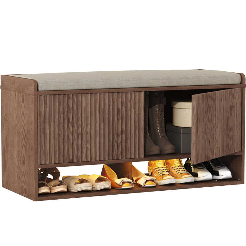 12 Pair Shoe Storage Bench, Walnut
