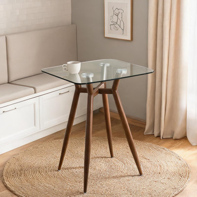 Table de comptoir carrée 36,5 pouces, style Mid-Century moderne, plateau en verre trempé avec pieds en acier, 4 sièges
