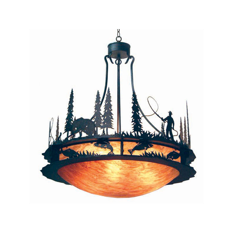 Luminaire suspendu unique à 6 lumières Fisherman, Cuivre rouille de qualité supérieure