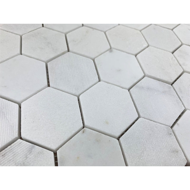 2 in. x 2 in. Honeycomb Marble Tile, White Marble