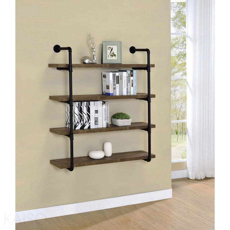 Black And Rustic Oak 40-Inch Wall Shelf