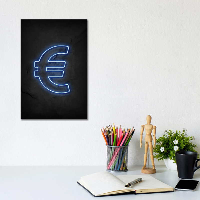 Euroo Neon by Durro Art - Floater Frame Print on Canvas, Wrapped Canvas, 30.48cm H x 20.32cm W