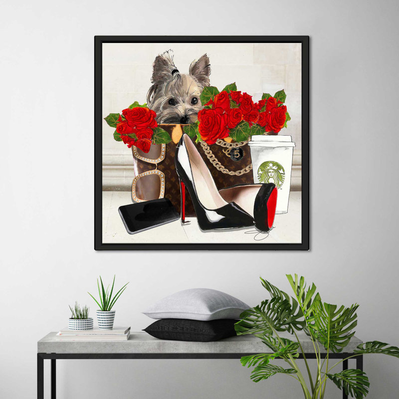 Fashion Yorkie 2 (Square) par By Jodi - impression, H 27,5 po x l 27,5 po x P 2 po, Cadre flottant noir