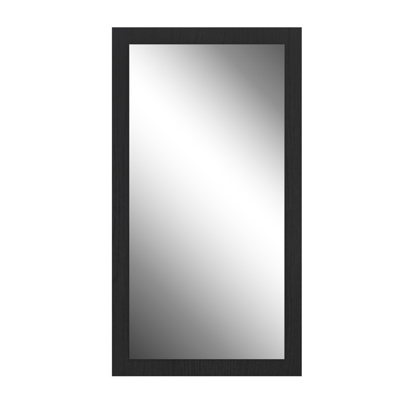 Crespin Wood Flat Wall Mirror, Black Oak