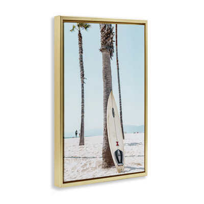 California Summer Surfboard Framed Floater Canvas by Nataly White
