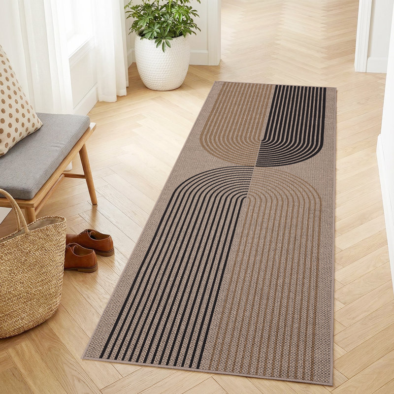 Tapis à rayures en jute Modern Modern, Beige, Tapis de couloir 2 po x 6 po