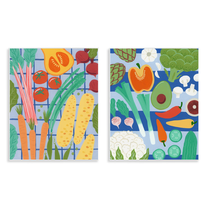 Ensemble de 2 plaques murales Bright Veggie Harvests, design par Courtney Haley