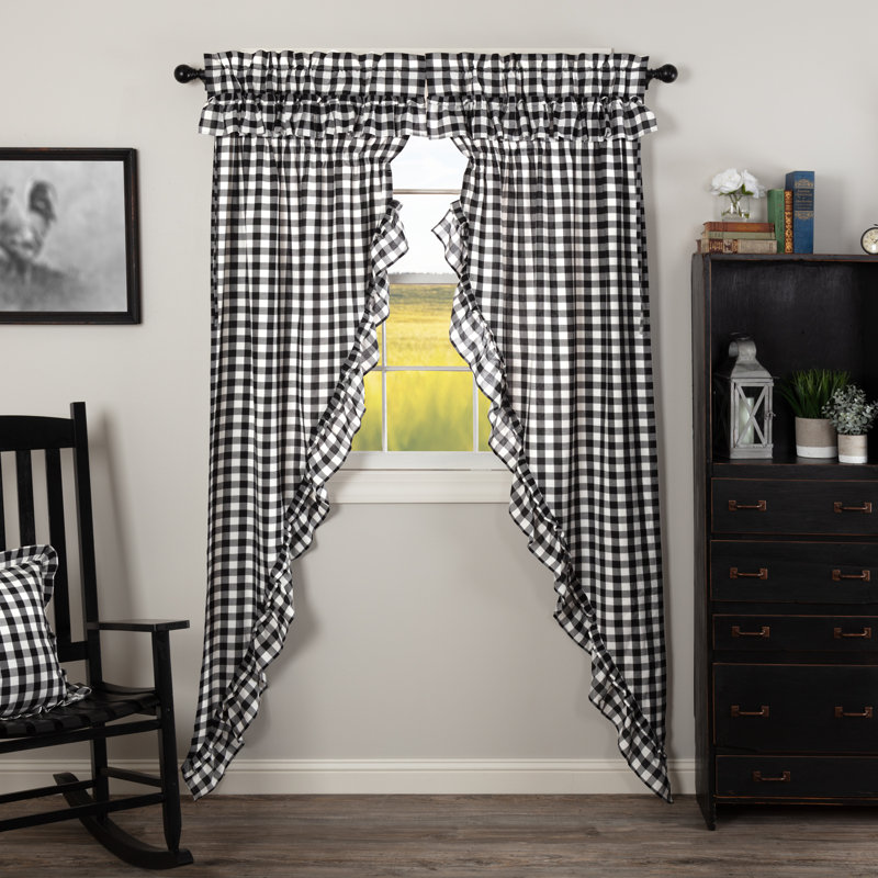 Annie Buffalo Check 100% Cotton Checkered Rod Pocket Curtain Panels, Country Black/Soft White