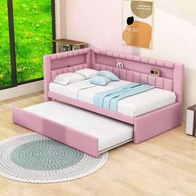 Upholstered Twin Daybed with Trundle, LED Lighting and USB Ports