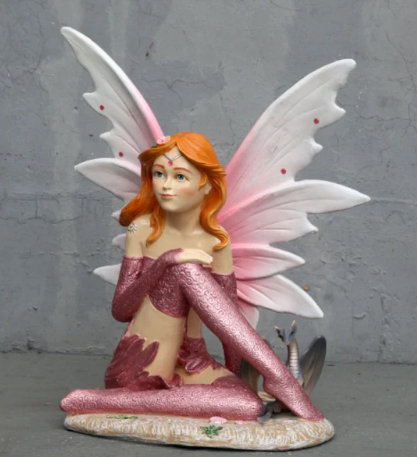 Small  Fairy Life Size Statue, White/Gray/Pink/Orange/Tan