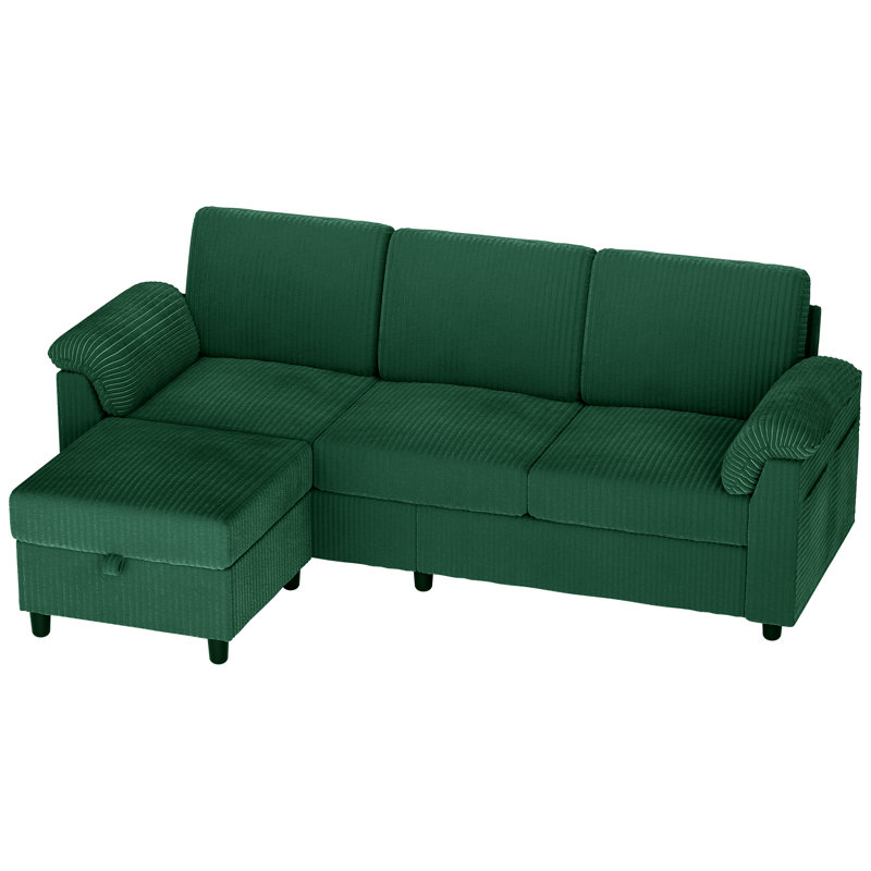79'' Upholstered Sofa With Ottoman, Green