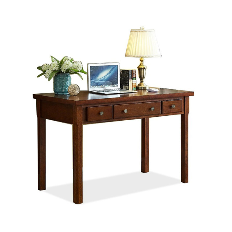 Bureau rectangulaire à 3 tiroirs en bois massif brun noisette