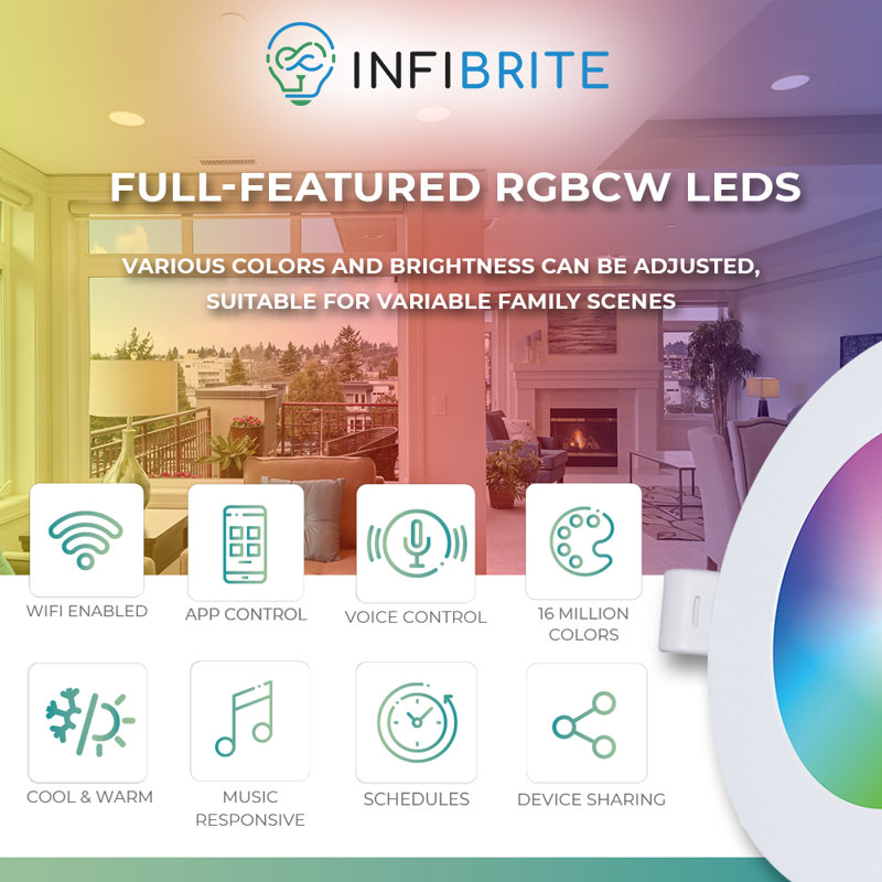 6'' Multicolor LED Smart Recessed Lighting Kit with Metal Hardware