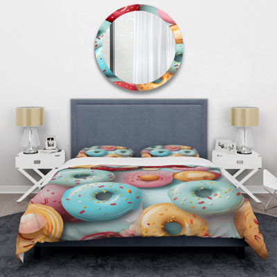 Pink And Blue Doughnut Kithchen Pattern 2 - Food Donuts Duvet Cover Set