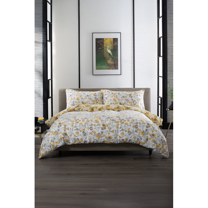 Tanchozuru Nature-Inspired Double Gauze 100% Cotto Cotton Floral Duvet Cover Set with Pillowcases Included