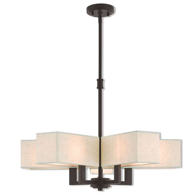 Lustre géométrique 5 lumières à abat-jour Aickel, Bronze