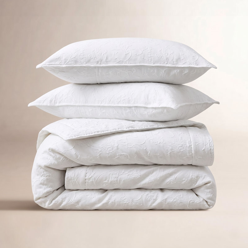 Literie Talley Sophia, Blanc, Ensemble de couvre-lit grand + 2 taies décorative