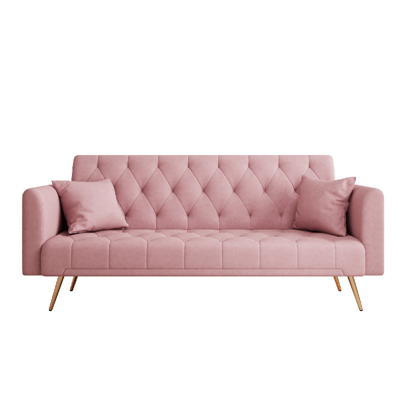71" Convertible Loveseat Sofa, American Retro Velvet Sleeper Couch For Small Living Rooms, Bedrooms & Offices, Pink