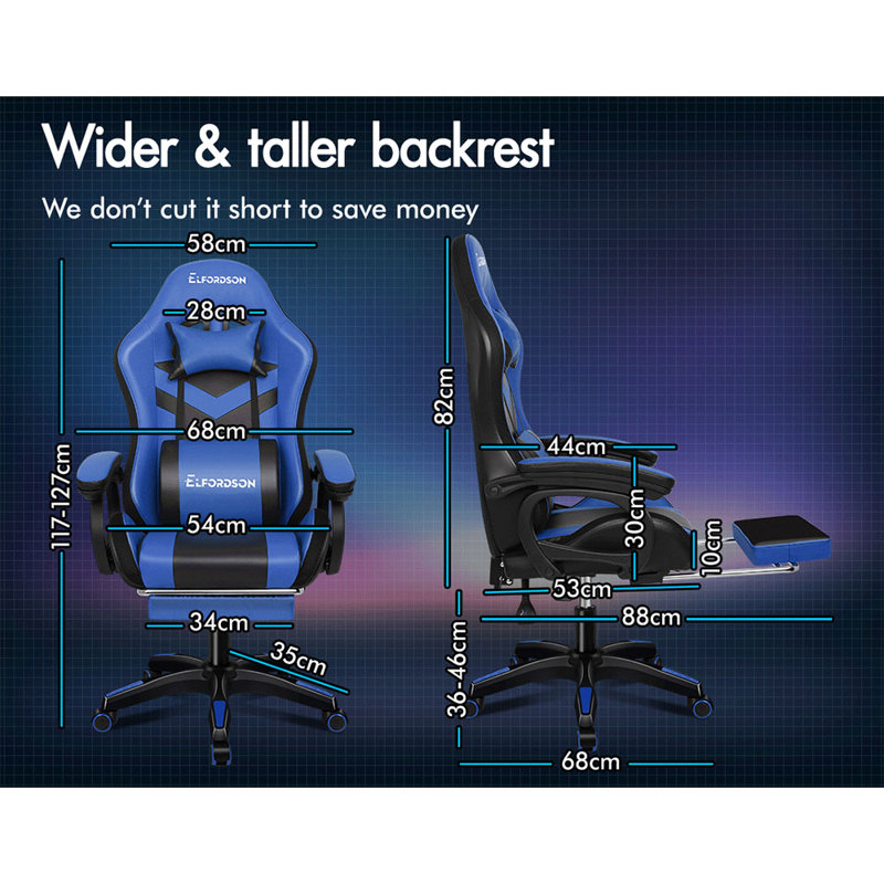 Brayden Studio Gaming Chair with Headrest, Faux Leather, Blue