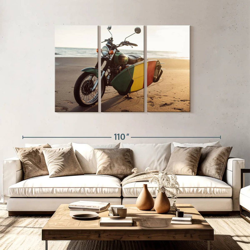 Mehar Motorcycle With Surfboard, 48" H x 74" W