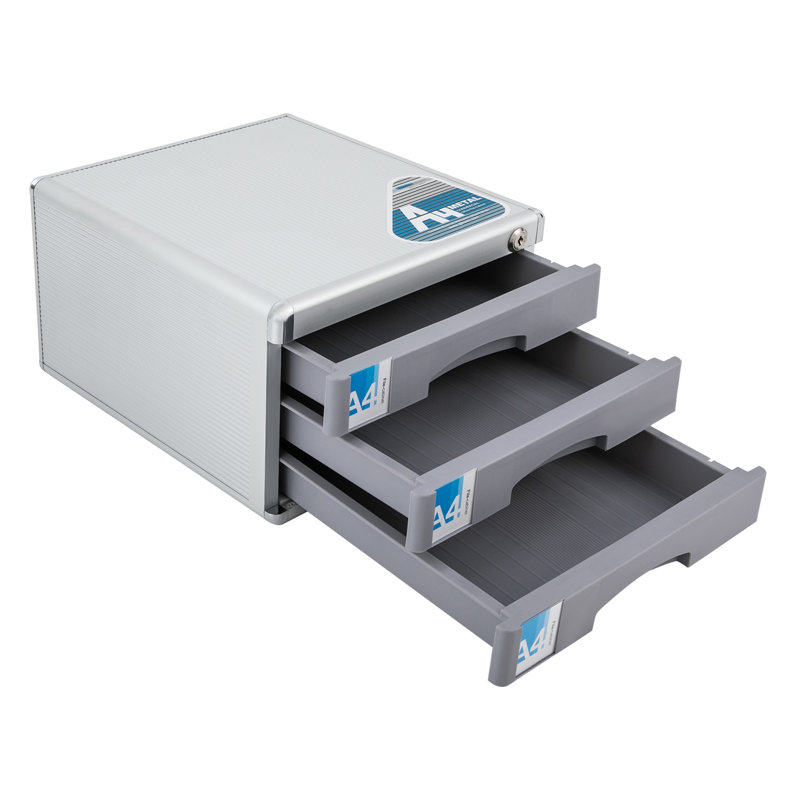 Rangement de bureau verrouillable, classeur à 3 tiroirs en alliage d'aluminium avec classeur à clés A4 pour bureau à domicile
