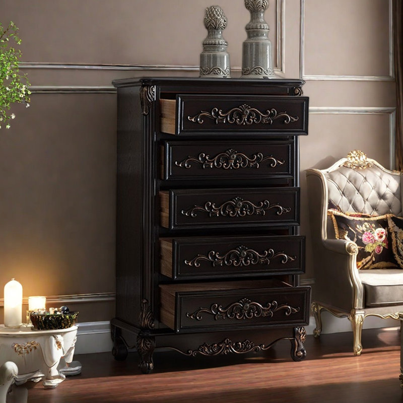 Commode sculptée de style européen, Noir, noir, noir, noir