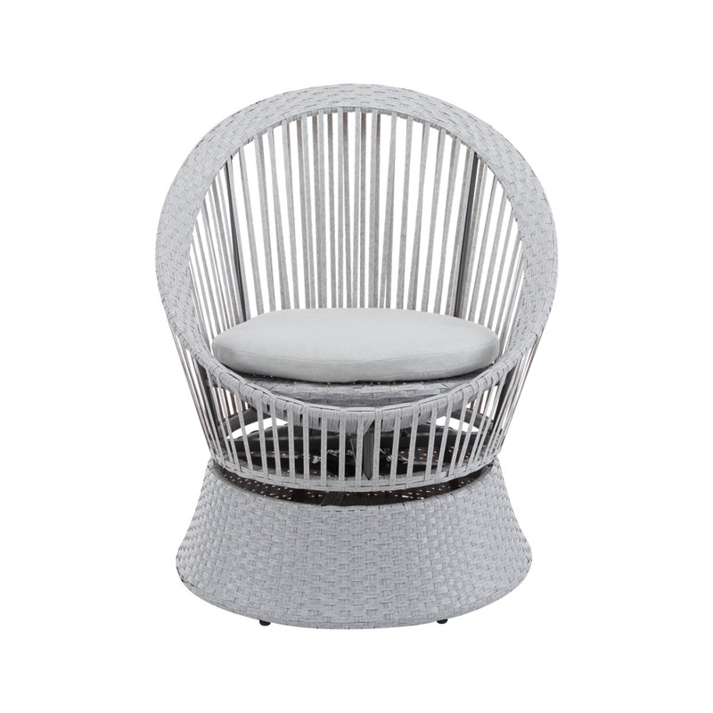 Méridienne 26,7 po moderne en argent avec cadre en rotin et en fer, Gris argenté, Gris argenté