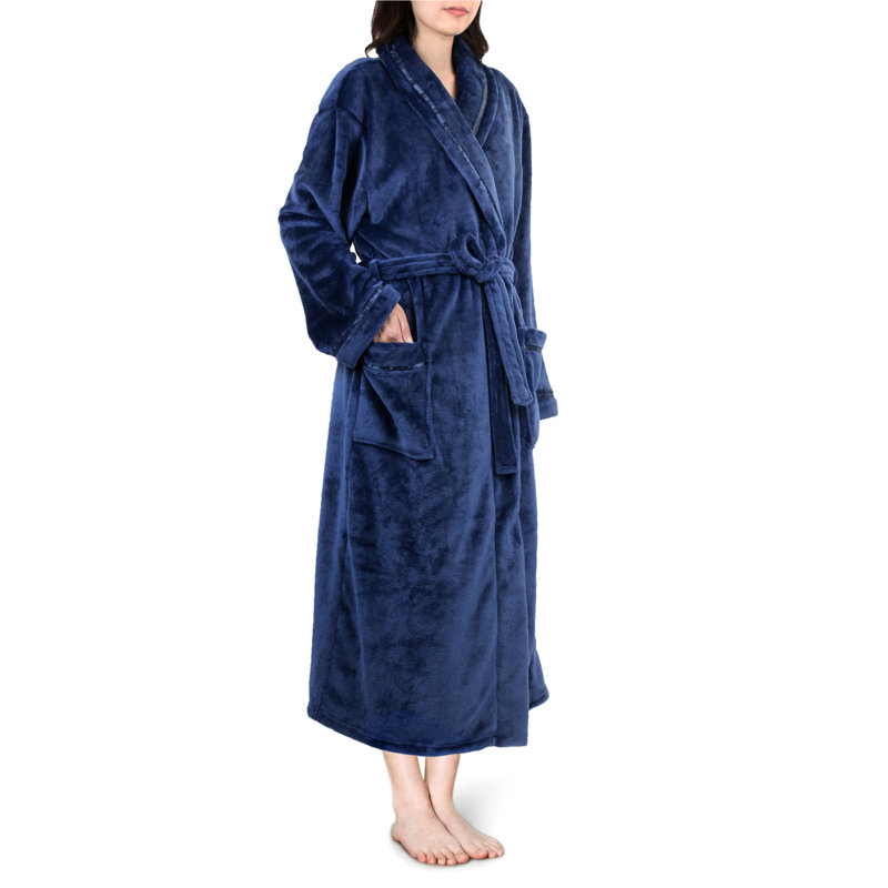 Peignoir mi-mollet en molleton avec poches, G / TG, Bleu
