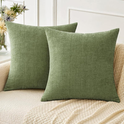 Paquet de 2 housses de coussin en chenille vert sauge, housses de coussin décoratives teintes pour le canapé, le canapé et le salon