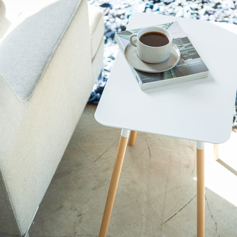 Yamazaki Home Modern Rectangular Side Table For Living Room Or Small Bedside Steel + Wood End Table, White