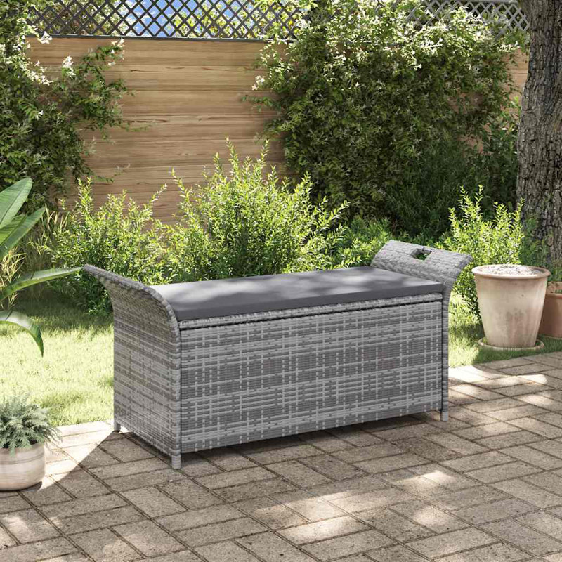 vidaXL Patio Storage Bench with Cushion, Outdoor Ottoman Bench, Gray