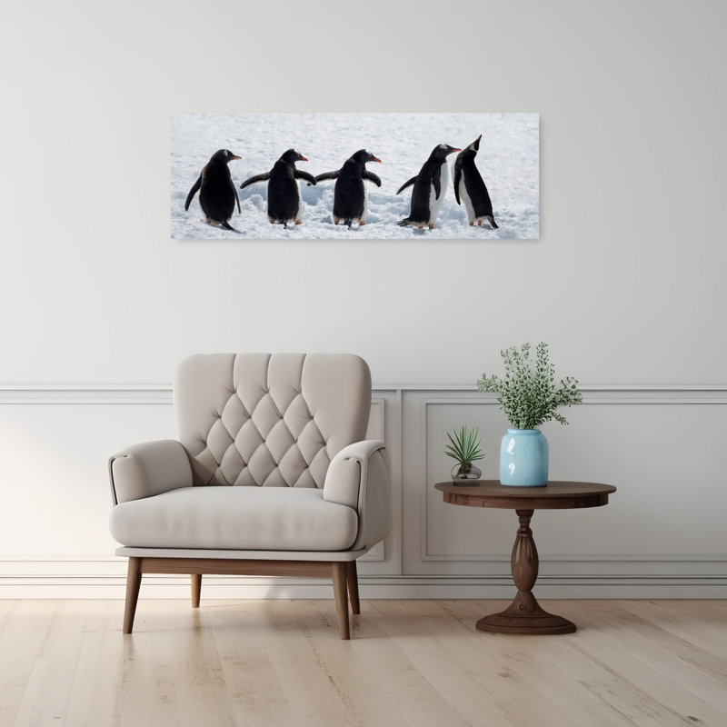 Penguins On A Snowy Walk by Chuanxu Ren - Wrapped Canvas Panoramic Print, 91.44 cm H x 30.48 cm W