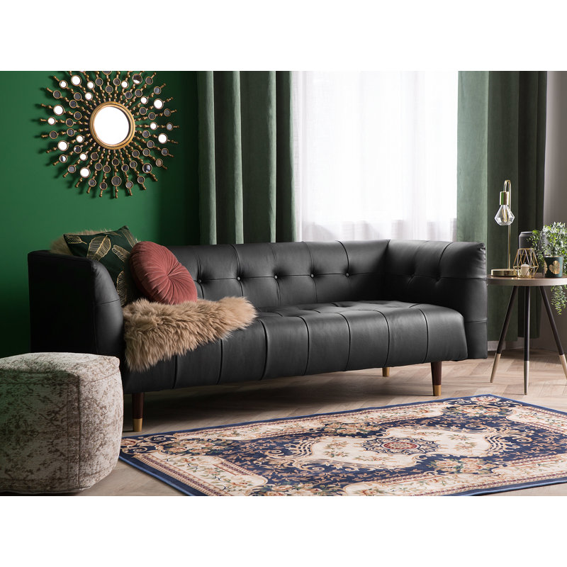 Fougeres 3 Seater Genuine Leather Sofa, Black