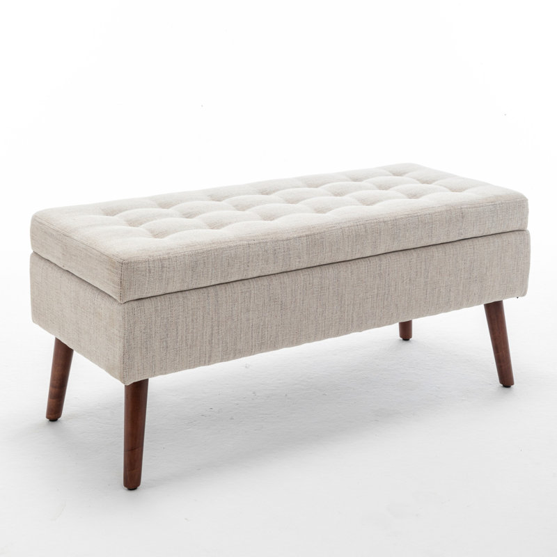 Tufted Storage Ottoman Bench | Solid Wood Legs, Safety-Hinged Lid for Bedroom End of Bed & Entryway, Off White