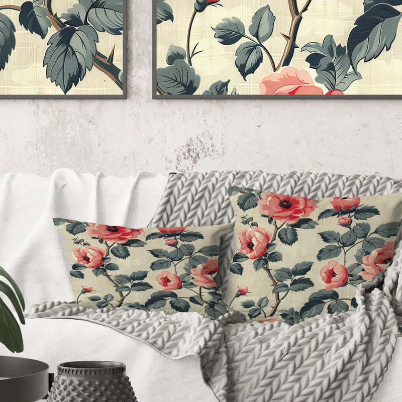Coussin décoratif rose et vert Garden Dreams V - Modern, H 18 po x l 18 po