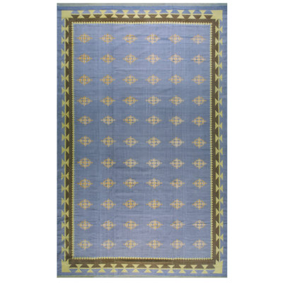 Antique Geometric Indian Flatwoven Large Room Size Cotton Dhurrie Rug