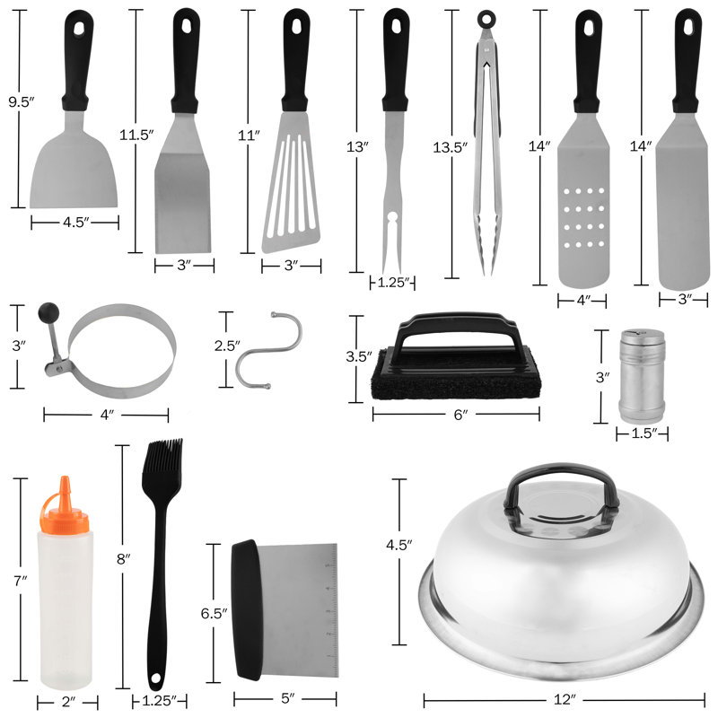 Accessoires de gril - Ensemble de gril 28PC avec spatules en acier inoxydable, pinces, nettoyant, dôme et sac de transport - Accessoires de barbecue à dessus plat par Home-Complet