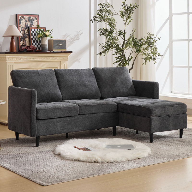 77.5'' W Modular L-Shaped Sofa With Storage Chaise And USB Charge, Light Gray