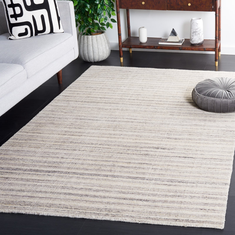 Brileigh Hand Loomed Wool/Viscose/Cotton Striped Rug in Ivory/Gray, Rectangle 5' x 8'