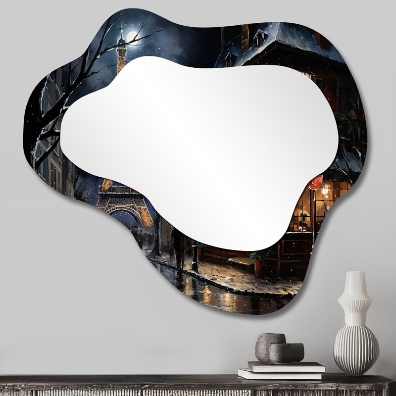 Vagabond Paris, Tour Eiffel, pleine lune - grand nuage Paris, miroir mural décoratif asymétrique traditionnel, impression d'art en métal