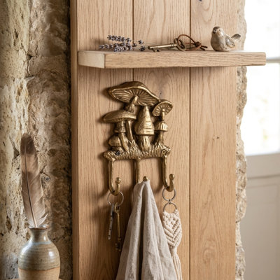Mythra Golden Mushroom Medley Cast Iron 3 Prong Wall Hook