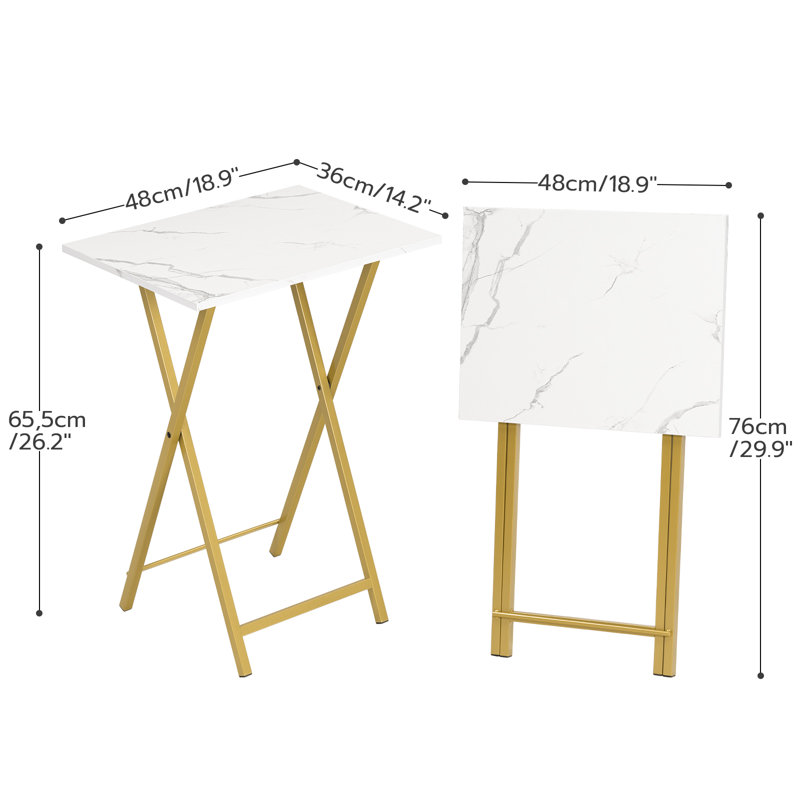 Ensemble de plateau de table avec support Kearra, Marbre blanc /Or