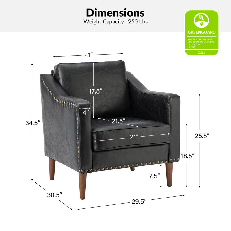 Almetia Vegan Leather Armchair, Black Faux Leather