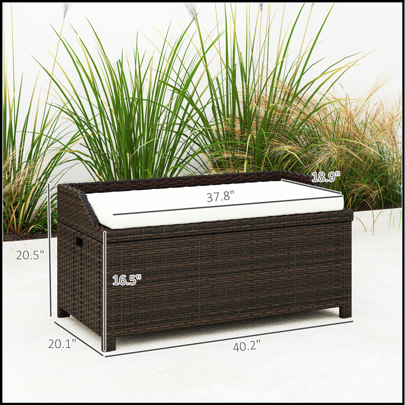 Banc de rangement durable en osier avec sièges confortables et rangement imperméable spacieux, parfait pour le patio et le jardin