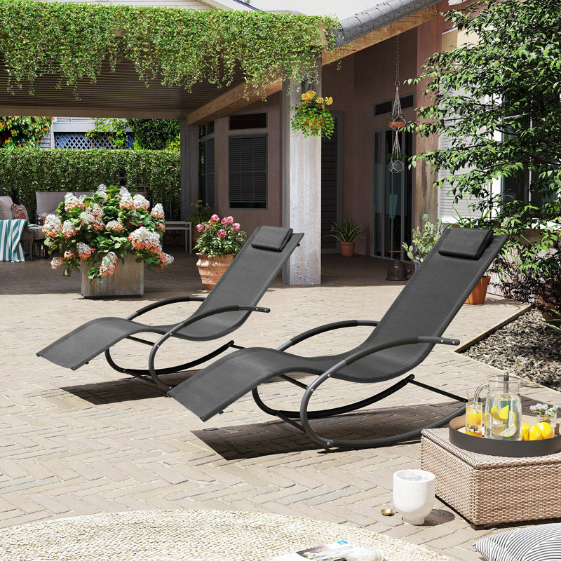 Tyshika Outdoor Metal Chaise Lounge, Black