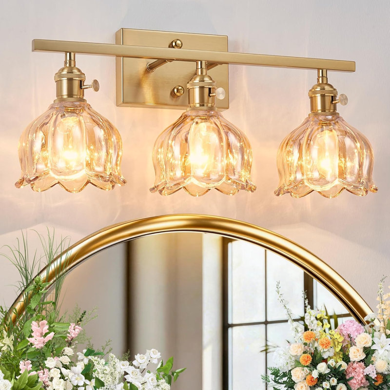 3-Light Amber Tulip Glass Vanity Light