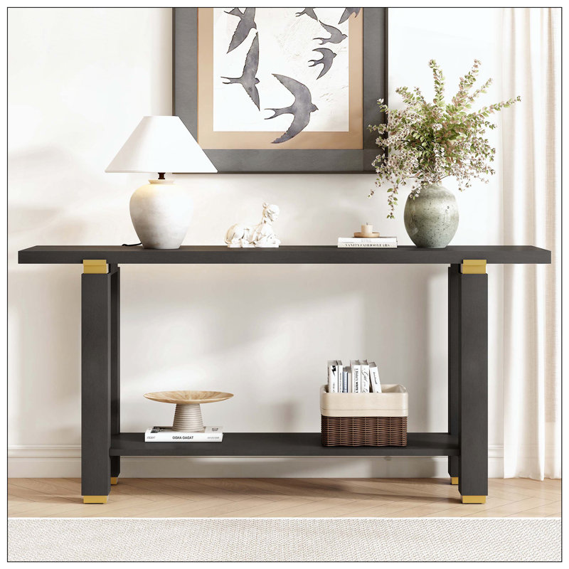 Console moderne moderne minimaliste avec accents en métal et métal, Noir